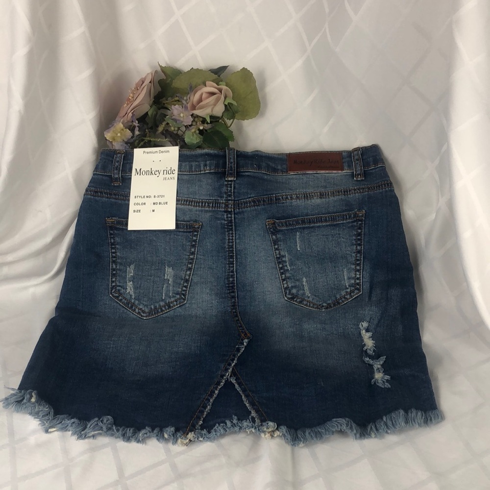 Monkey ride Denim jeans mini skirt Cut-off Blue Size Medium - Picture 2 of 6